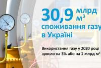 Украина за год увеличила потребление газа на 3%