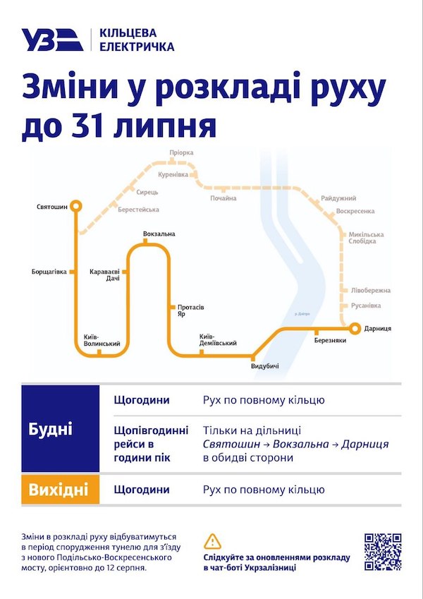 В Киеве частично отменят ограничение движения для кольцевой электрички